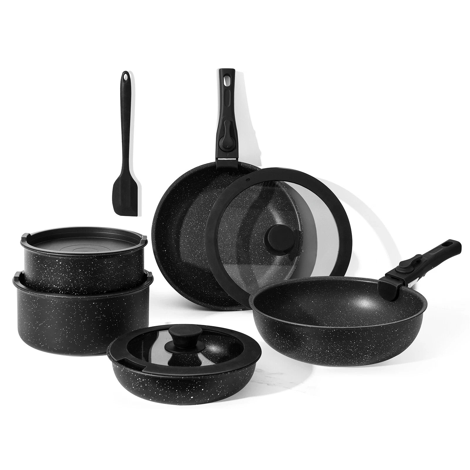 12-Piece Detachable Handle Cookware Set, Multi-Size Kitchen Pots and Pans Collection