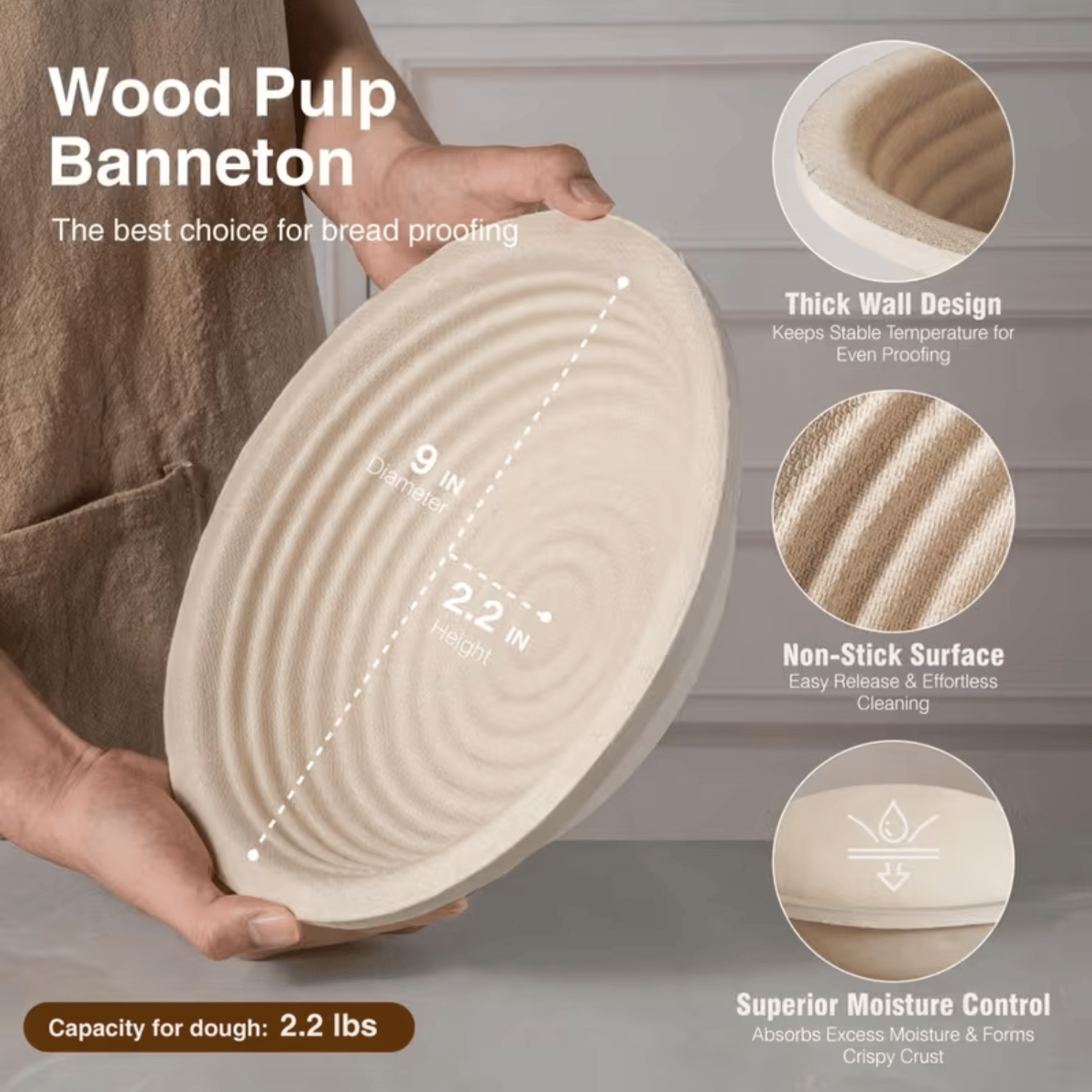 9-Inch Round Bread Proofing Basket Set with Lid, Dough Mixing Bowl, Dough Whisk, Bench Scraper and Dough Cutter for Homemade Bread Baking